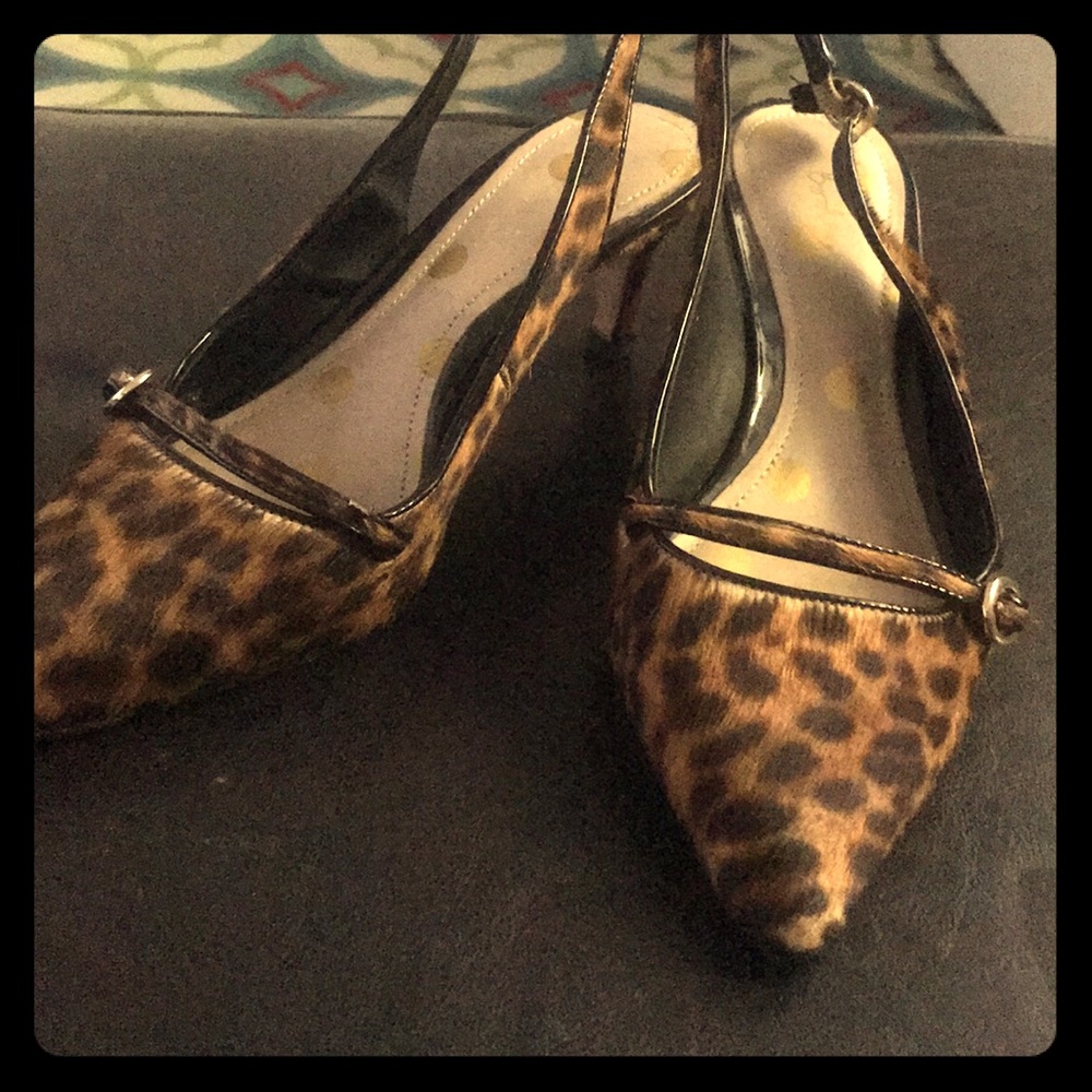 Boden Leopard Sling Back Low Pointed Toe Heels